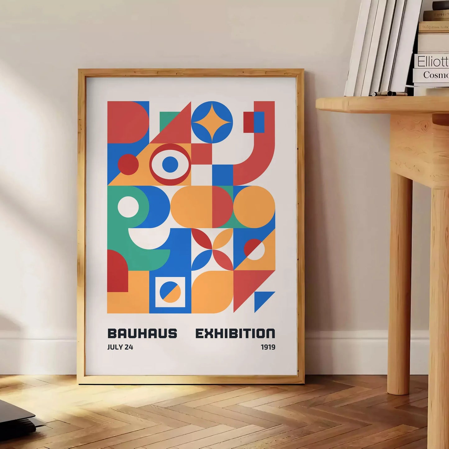 space stunning Bauhaus geometrical poster art vibrant orange blue hues gift wall collection modern print timeless design creativity unframed artwork