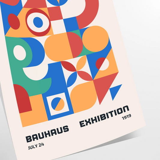 space stunning Bauhaus geometrical poster art vibrant orange blue hues gift wall collection modern print timeless design creativity unframed artwork
