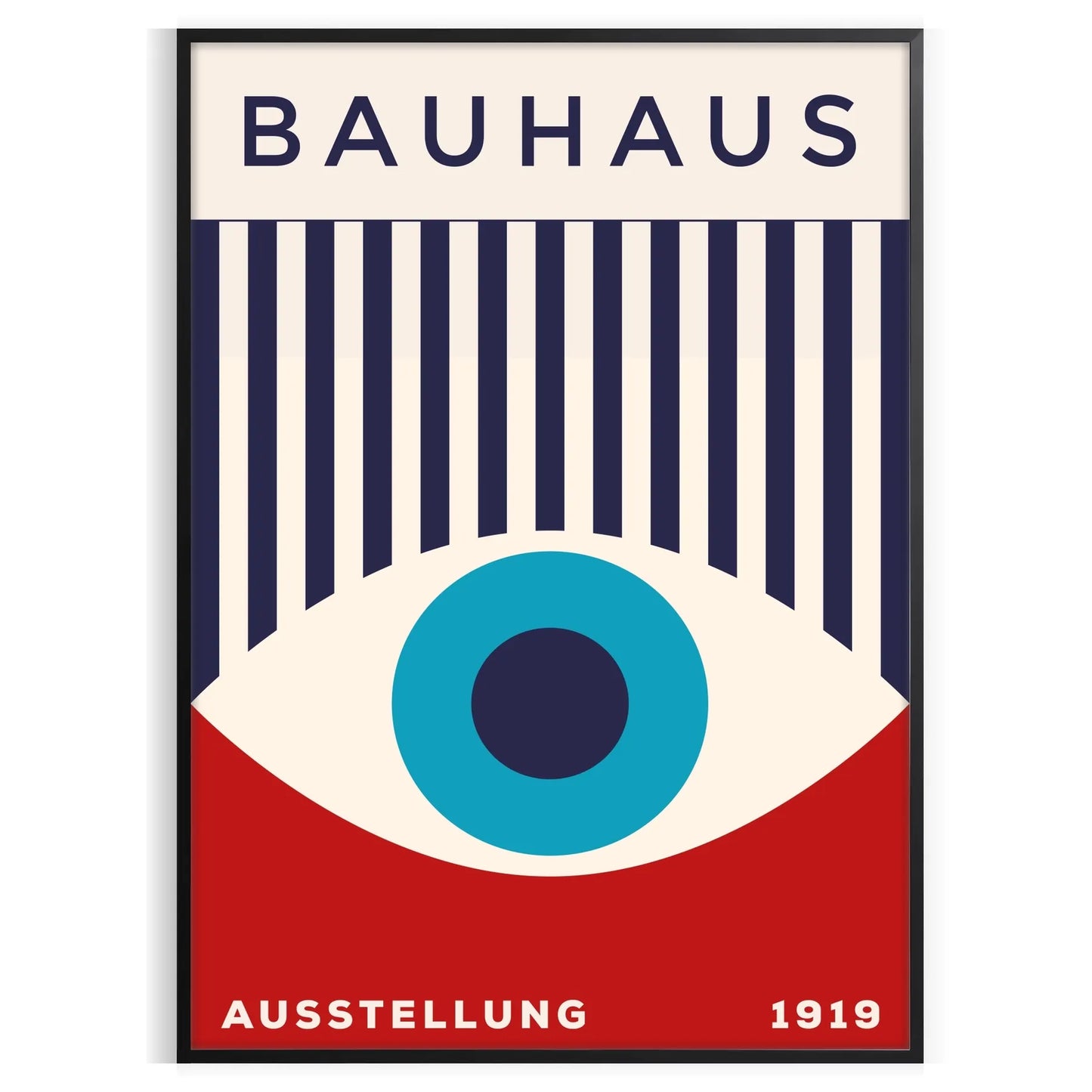space Bauhaus wall art geometrical designs vibrant blue red eye poster perfect modern interiors thoughtful gift A4 cm A0 sizes room stylish artwork