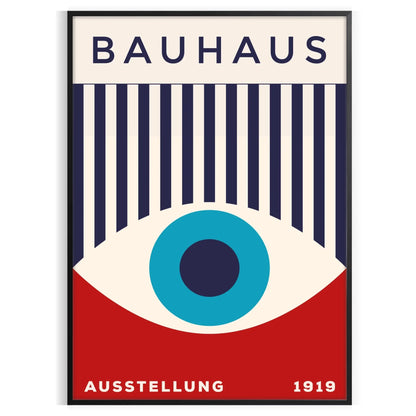 space Bauhaus wall art geometrical designs vibrant blue red eye poster perfect modern interiors thoughtful gift A4 cm A0 sizes room stylish artwork