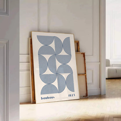 space Bauhaus wall art poster abstract designs elegant gray blue hues captivating print perfect gift lovers modern decor enthusiasts sizes A4 cm A0
