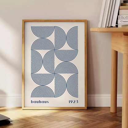 space Bauhaus wall art poster abstract designs elegant gray blue hues captivating print perfect gift lovers modern decor enthusiasts sizes A4 cm A0
