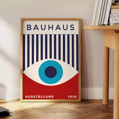 space Bauhaus wall art geometrical designs vibrant blue red eye poster perfect modern interiors thoughtful gift A4 cm A0 sizes room stylish artwork