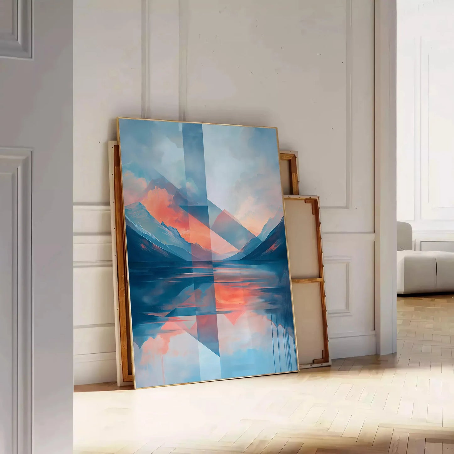 captivating elegance Geometric Minimal Art 12 poster vibrant orange blue hues modern wall print striking touch space perfect gift enthusiasts artwork frame