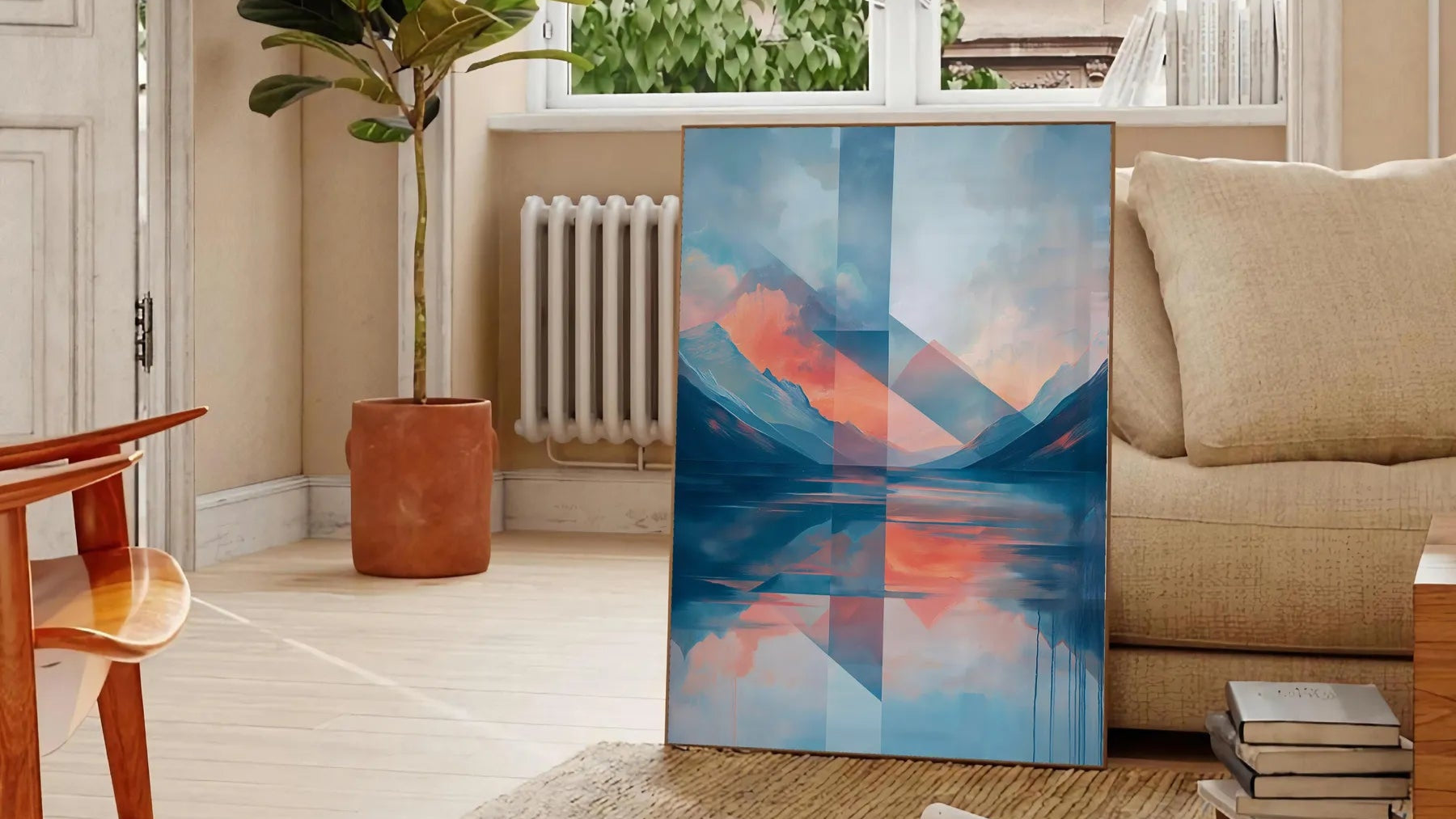 captivating elegance Geometric Minimal Art 12 poster vibrant orange blue hues modern wall print striking touch space perfect gift enthusiasts artwork frame